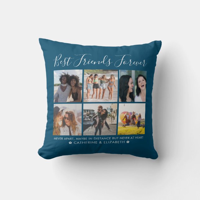 Coussin Best Friends Forever 6 Photo Citation Script Blue (Recto)