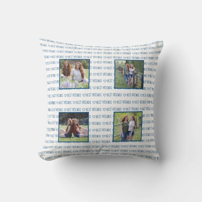 Coussin Best Friends Stylish Blue Friendship Photo Collage (Recto)