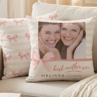 Coussin Best Mom Ever Blush Cream Photo Mother's Day 