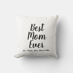 Coussin Best Mom Ever noir blanc script personnalisé styli