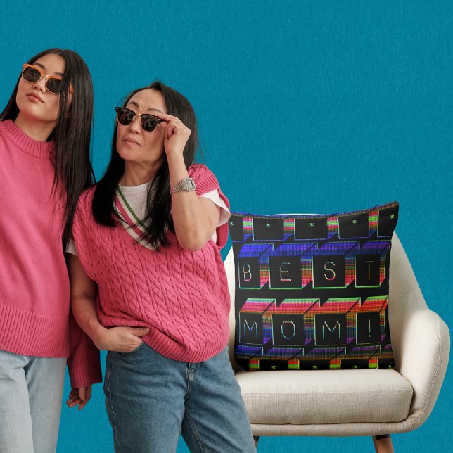 Coussin Best Mom Filtered Coloured Blocks Black Arrière -  (Best Mom Filtered Colored Blocks Black Background Throw Pillow)