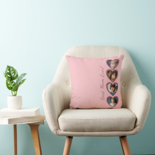 Coussin Best Mom Pink Hearts 4 enfants Photo Collage
