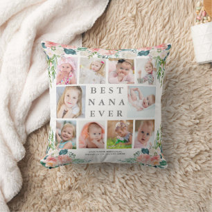 Coussin BEST NANA JAMAIS 10 Photo Collage Rose Floral Pers
