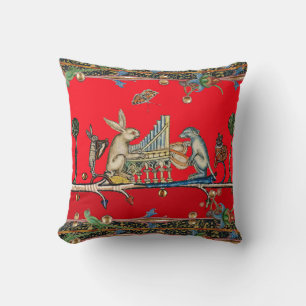 Coussin BESTIAIRE MÉDIÉVAL FAISANT DE LA MUSIQUE, Lapin, R