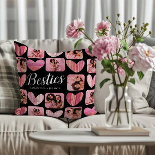 Coussin Besties Coeurs et photos roses et noirs
