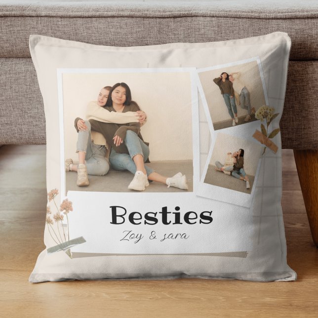 Coussin BESTIES, Collage de photos et noms | BFF (Créateur téléchargé)