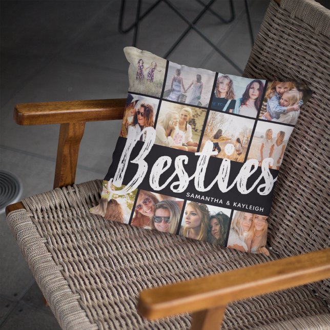 Coussin BESTIES, Collage de photos et noms | BFF (Créateur téléchargé)