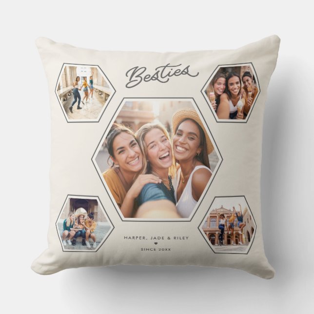 Coussin Besties Custom 5 Photo Collage Handwritten Script (Recto)