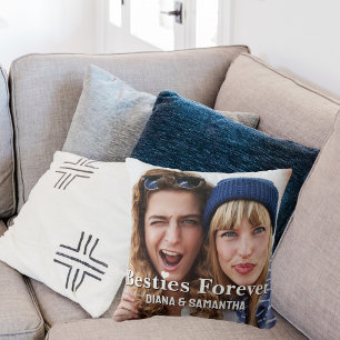 Coussin Besties Forever, BFF 2 Photo Personnalisée, Modern