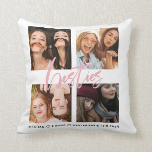 Coussin Besties rose collage photo meilleurs amis rose