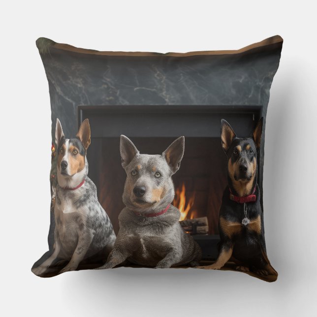 Coussin Bétail Australien au coin de la cheminée de Noël (Recto)