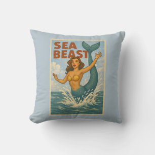 Coussin Bête marine rétro sirène Drôle de plage côtière