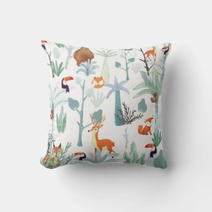 Coussin Bêtes : gribouillis de forêt tropicale.