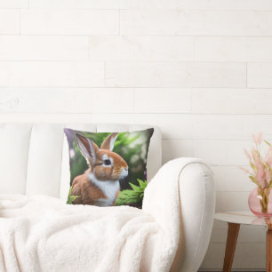 Coussin "Betsy le lapin : Un Brown sucré et blanc délice"