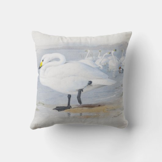 Coussin Bewick's Swan, Illustration Oiseaux (Verso)