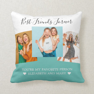 Coussin BFF Photo Collage Best Friends Personnalisé Turquo