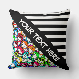 Coussin BG Stripes Motif wride noir + smilies cool