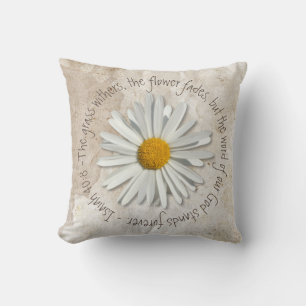 Coussin Bible Verse Daisy Fleur - Chrétien - Ésaïe 40:8