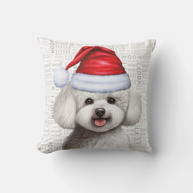 Coussin Bichon Frise Chien Aquarelle Noël (Recto)
