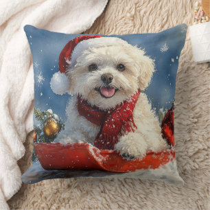 Coussin Bichon Frise dans un traîneau Laissez tomber la ne