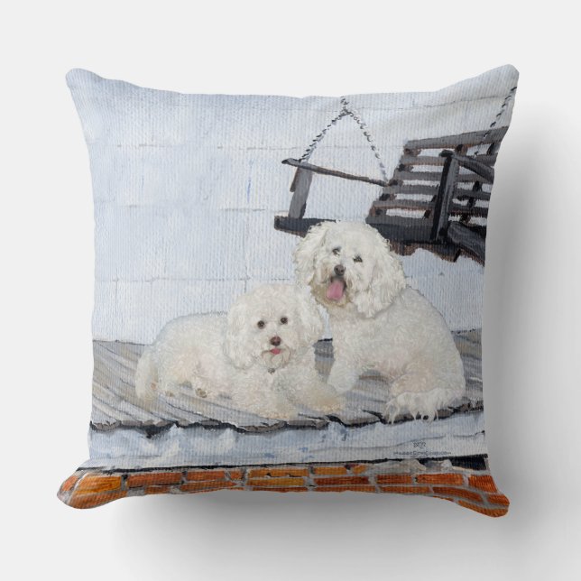 Coussin Bichon frisé sur la véranda (Recto)