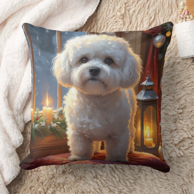 Coussin Bichon Frise With Christmas Lights Holiday (Couverture)