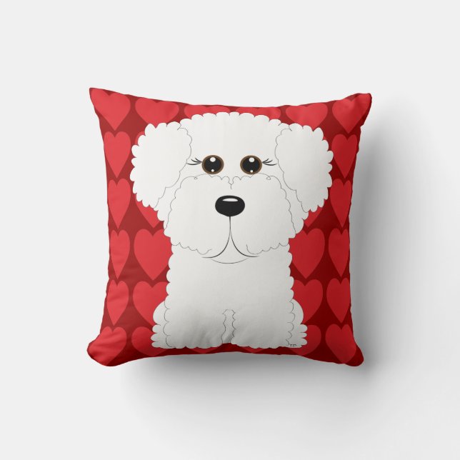Coussin Bichon mignon Frise et carreau de coeurs (Recto)