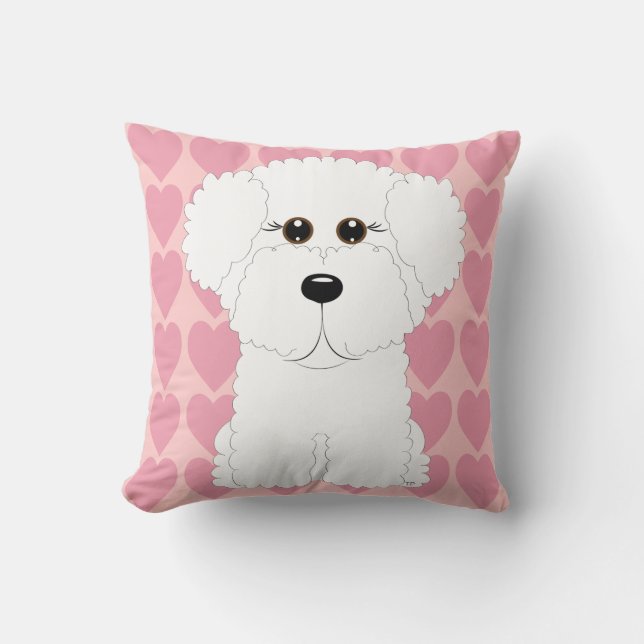Coussin Bichon mignon Frise et carreau de coeurs (Recto)