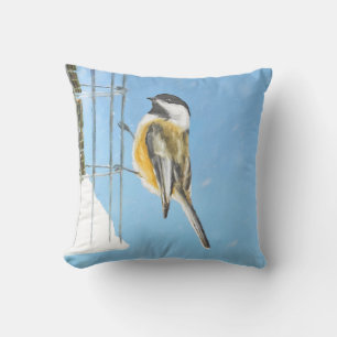 Coussin Bickadee sur la peinture d'alimentation - Oiseaux