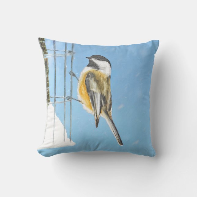 Coussin Bickadee sur la peinture d'alimentation - Oiseaux  (Recto)