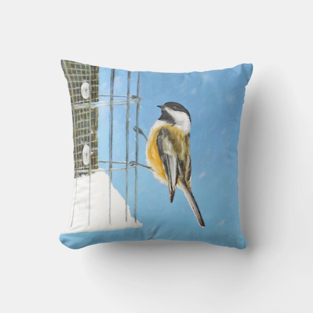 Coussin Bickadee sur la peinture d'alimentation - Oiseaux  (Recto)