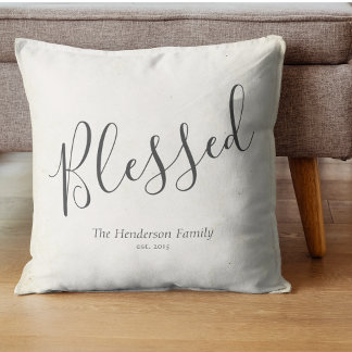 Coussin Bienheureux minimaliste typographie personnalisée