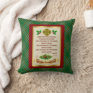 Coussin Bienheureux Noël irlandais avec Tartan national ir