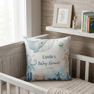 Coussin Bientôt sous l'océan Bébé Shower Pieuvre Hippocamp