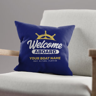 Coussin Bienvenue à bord avec nom de bateau personnalisé N