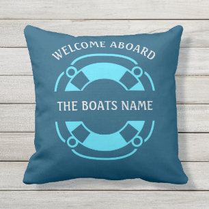 Coussin Bienvenue à bord avec un bateau personnalisé Nom b