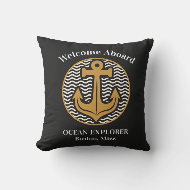 Coussin Bienvenue à bord de n'importe quel bateau Nom Ancr (Recto)