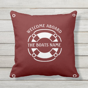 Coussin Bienvenue à bord des bateaux Nom Nautique Blanc f