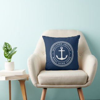 Coussin Bienvenue à bord du bateau nom d'ancrage de la cor