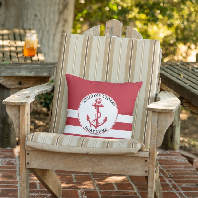 Coussin Bienvenue à bord - Rouge foncé ⚓ Ancre nautique (Chaise)