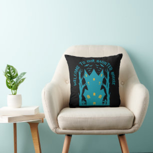 Coussin BIENVENUE À NOTRE MAISON HAUNTÉE drôle halloween