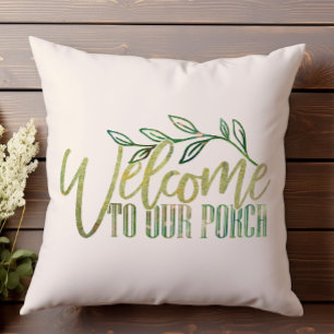 Coussin Bienvenue à notre Porch Green Floral Fun Outdoor P