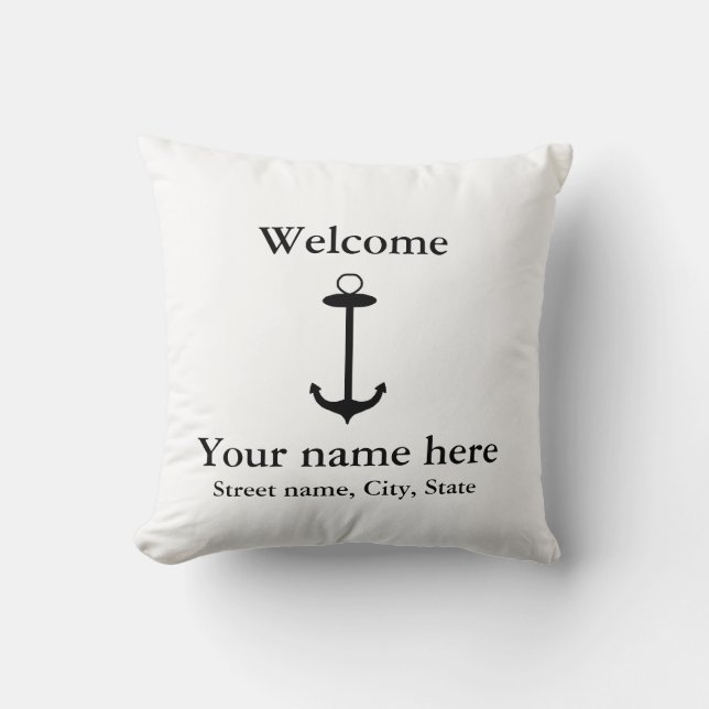 Coussin Bienvenue ancre conception simple ajouter nom lieu (Recto)