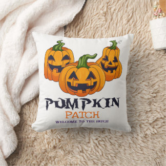 Coussin Bienvenue au jardin de citrouilles, motif effrayan