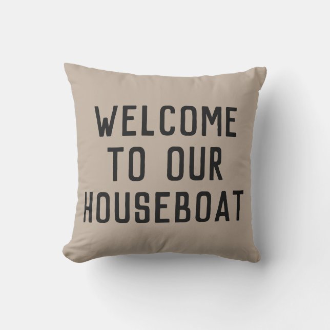 Coussin BIENVENUE classique À NOTRE HOUSEBOAT + ANCRE | (Recto)