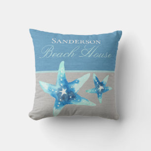 Coussin Bienvenue Corde d'aquarelle de crabe bleu Turquois