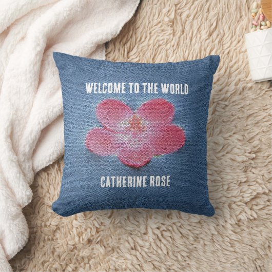Coussin Bienvenue dans le monde Fleur rose Eau bleue Flora (Couverture)