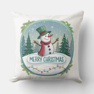 Coussin Bienvenue joyeuse de Noël par le bonhomme de neige
