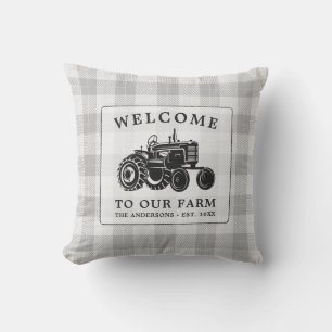Coussin Bienvenue Nom de famille Ferme Tracteur blanc Plai