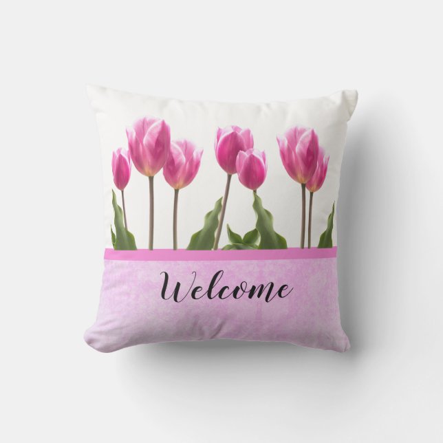 Coussin Bienvenue Tulipe rose du printemps (Recto)